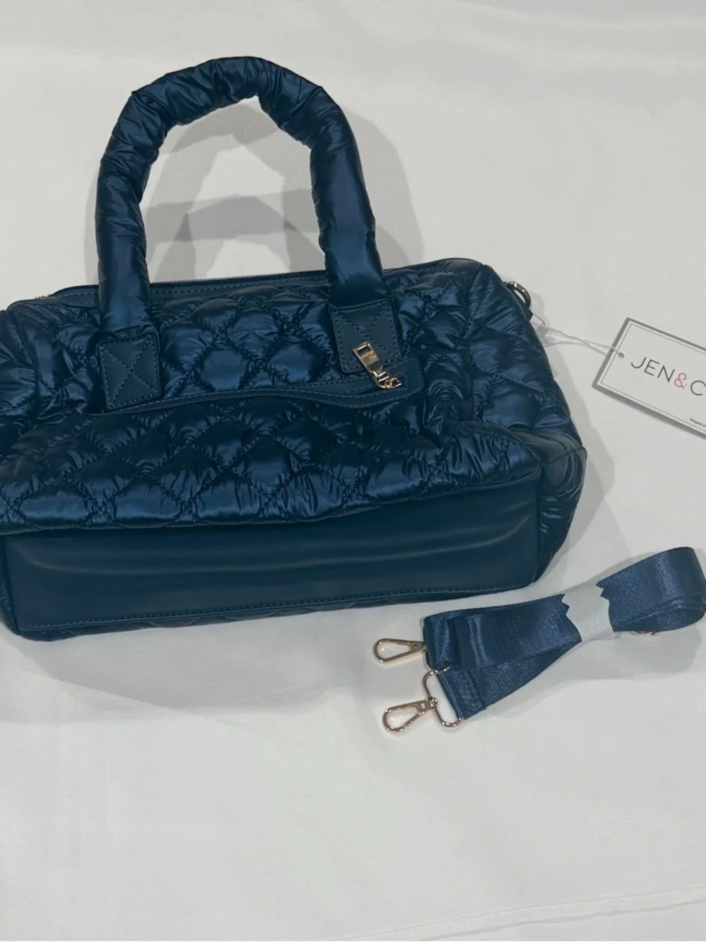Quilted Puffer Satchel Handbag - Black